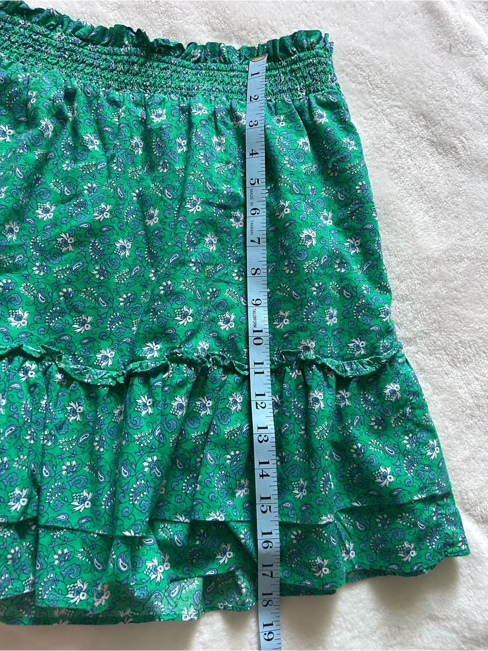 J. Crew Green Floral Tiered Smocked Waist Ruffled Hem Elastic Waist Skirt